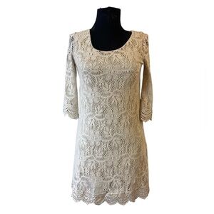 Divided by H&M Beige Crochet Knit 3/4 Sleeve Dress